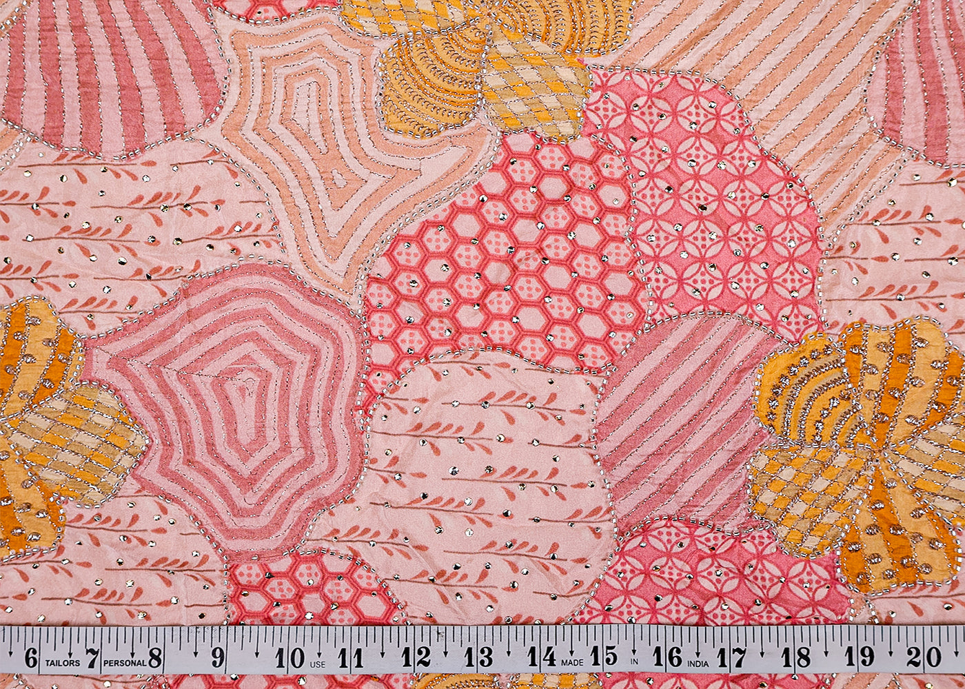 (Pre-Cut 2.4MTR) Crepe Printed Fabric with Allover Thread, Bead and Sequins Work 17566