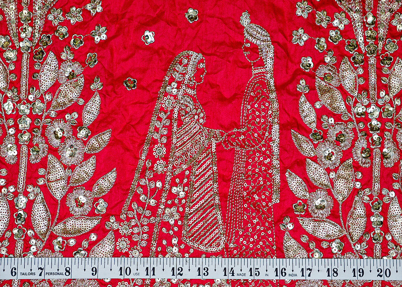(Pre-Cut 0.85MTR) Dola Silk Fabric with Allover Thread and Sequins Work with Border 17592
