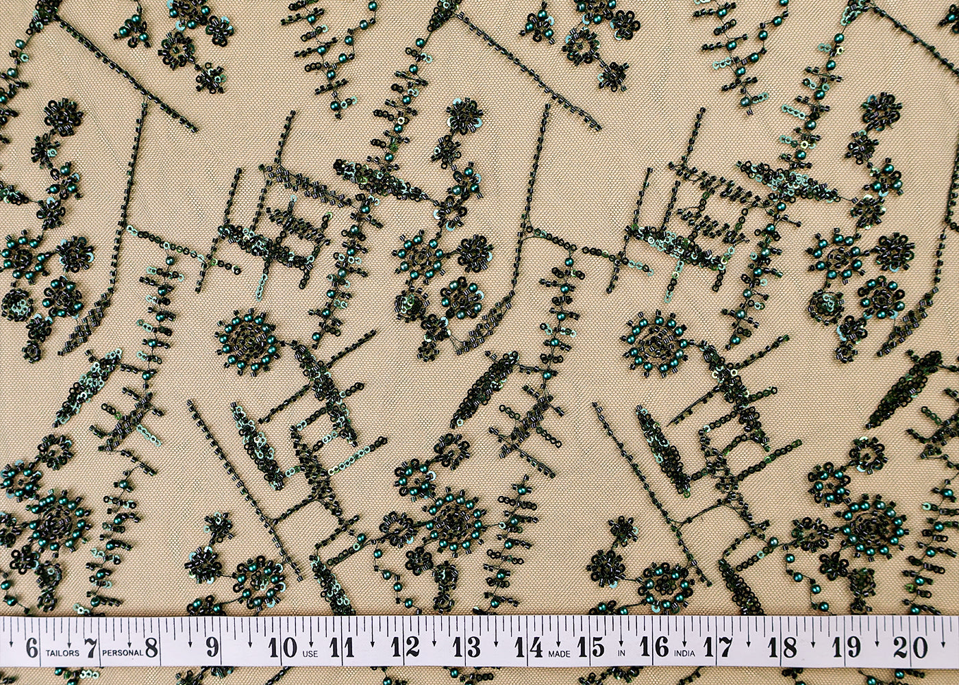 (Pre-Cut 1.9 MTR) Imported Net Fabric With All Over Bead And Sequins Work 17605