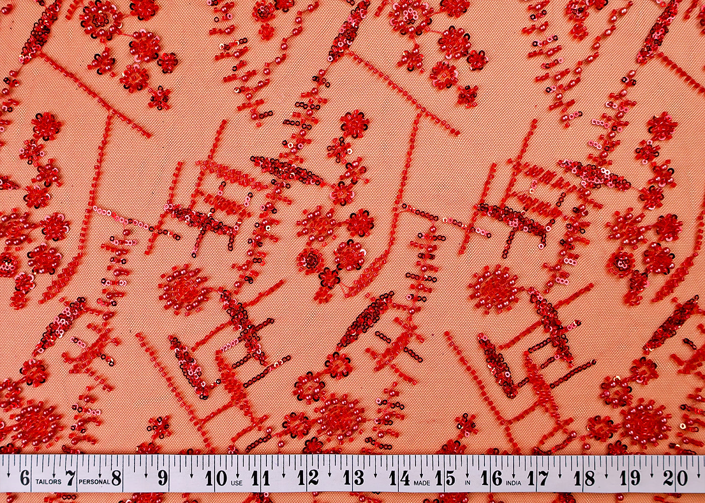 (Pre-Cut 2.15 MTR) Imported Net Fabric With All Over Bead And Sequins Work 17606