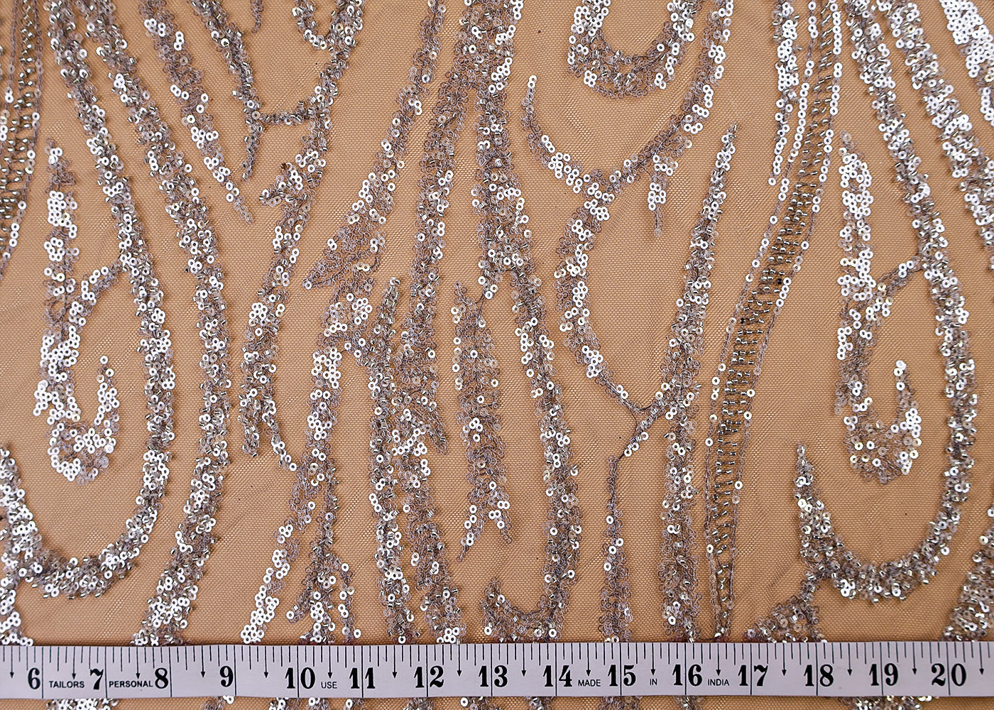 (Pre-Cut 3 MTR) Imported Net Fabric With All Over Bead And Sequins Work 17607