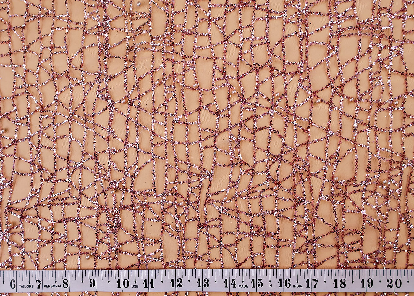 (Pre-Cut 1.3 MTR) Imported Net Fabric With All Over Gliter And Pearl Work  17609