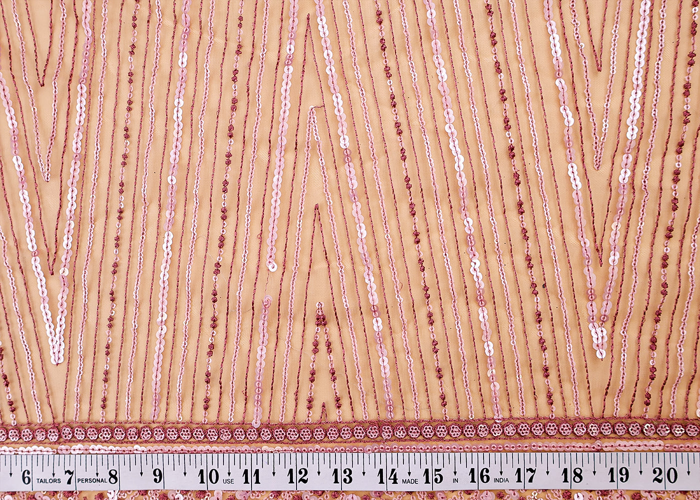 (Pre-Cut 3.2 MTR) Light Pink Imported Net Fabric With All Over Thread And Sequins Work 17617