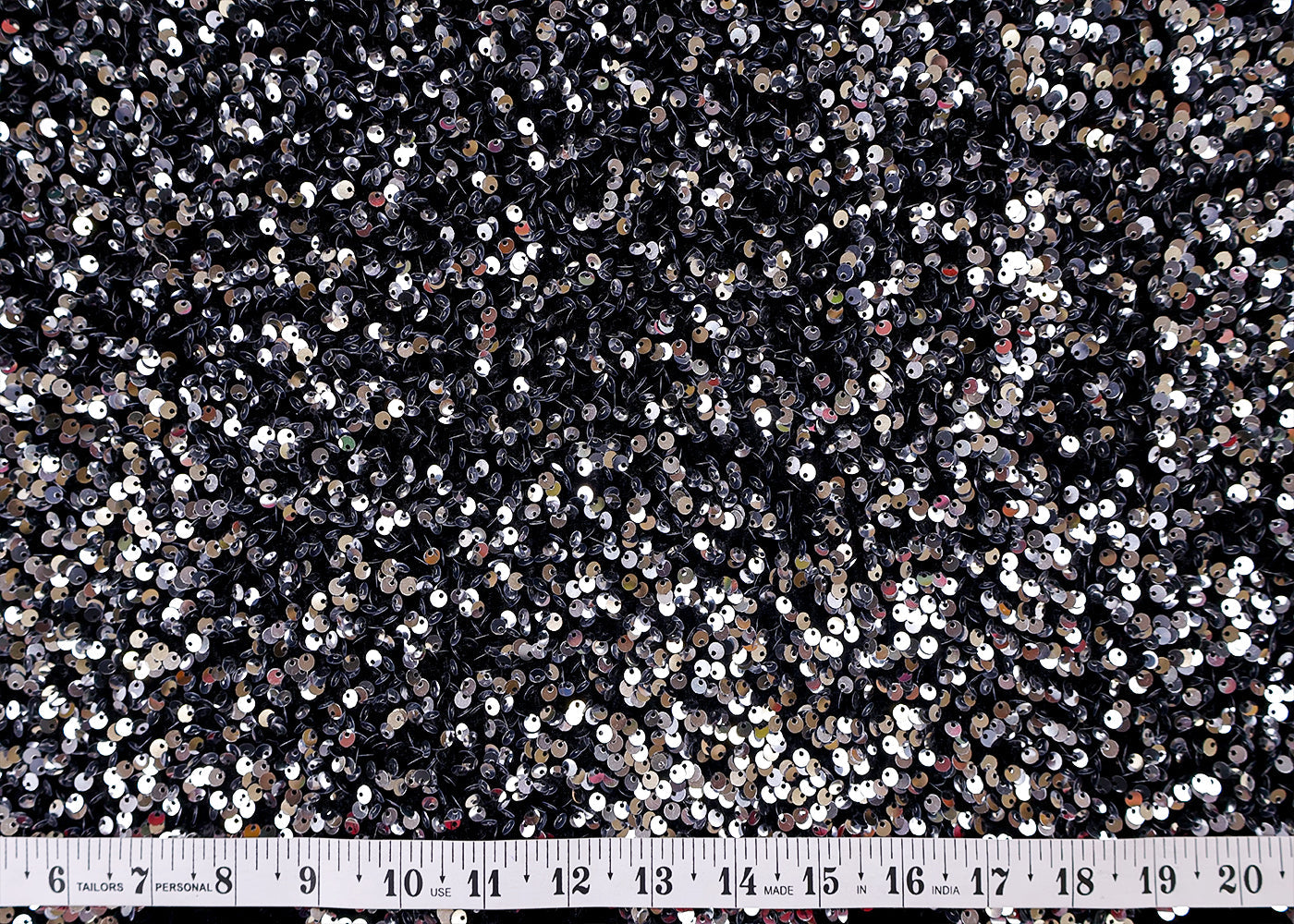(Pre-Cut 1.3 MTR) Black Velvet Fabric With All Over Sequins Work 17618