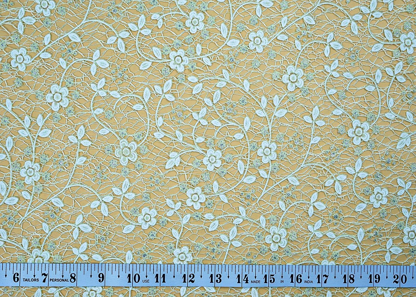 ( Pre-Cut 2 Mtr) Green Sandlin Lace Fabric With All Over Floral Pattern  17633