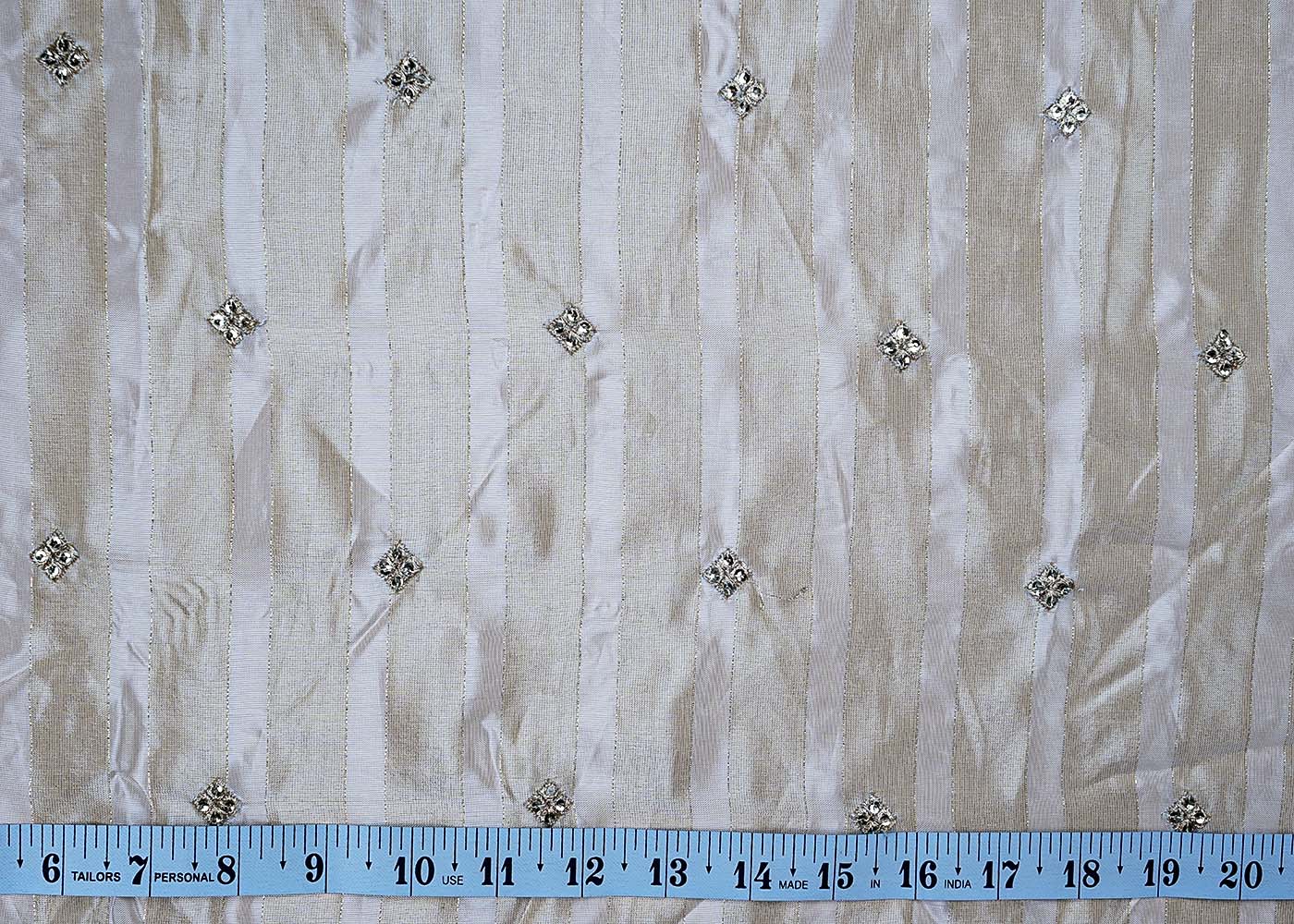 ( Pre-Cut 3 MTR) White Tissue Fabric With All Over Zai And Seqins Work 17641