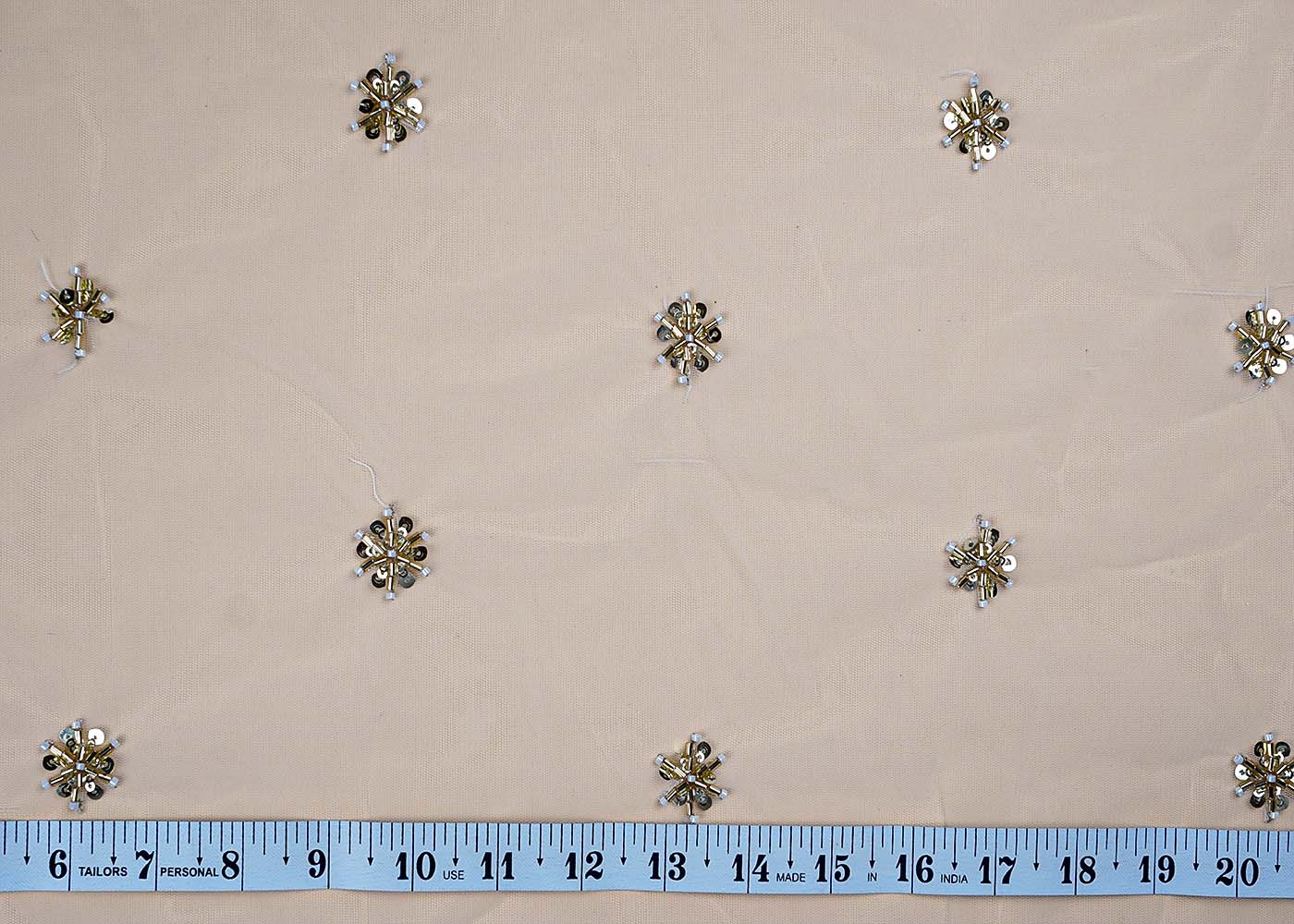( Pre-Cut 2 MTR) White Net Fabric With All Over Katdana And Sequins Buti Work 17642