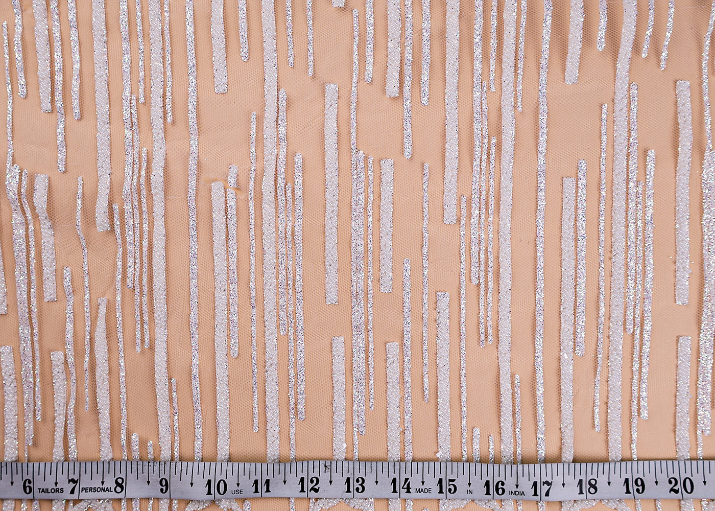 ( Pre-Cut 2 MTR) White Fabric With All Over Gliter Work With Scalloped Edges 17644