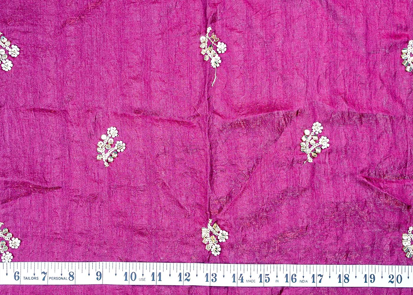 ( Pre-Cut 2) Wine Diamond Silk Fabric With Allover Buti Of Sequins Kutdana, Bead Work 17656