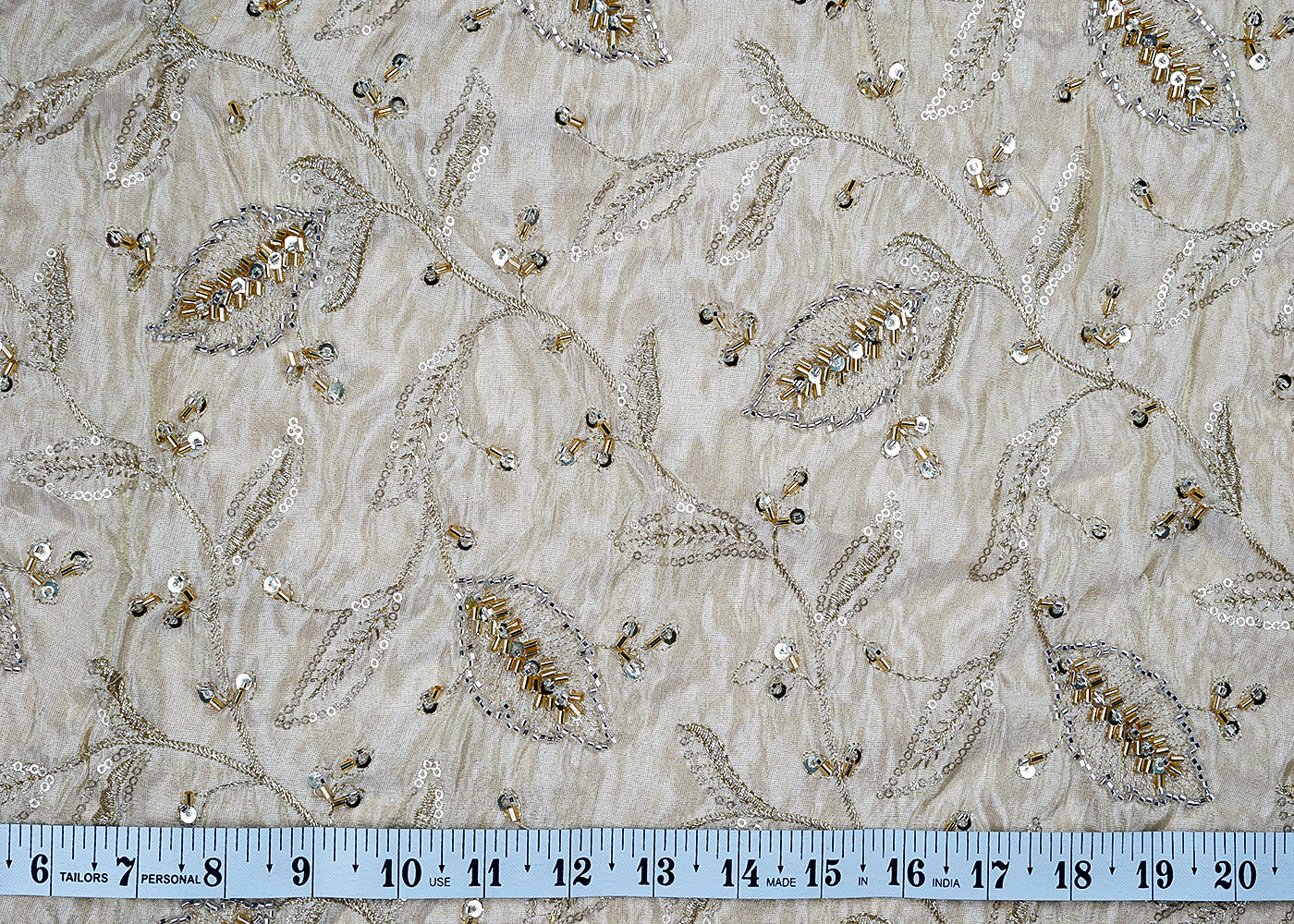 ( Pre-Cut 2.4 MTR) Golden Fabric With All Over Golden Zari Sequins And Bead Work  17657