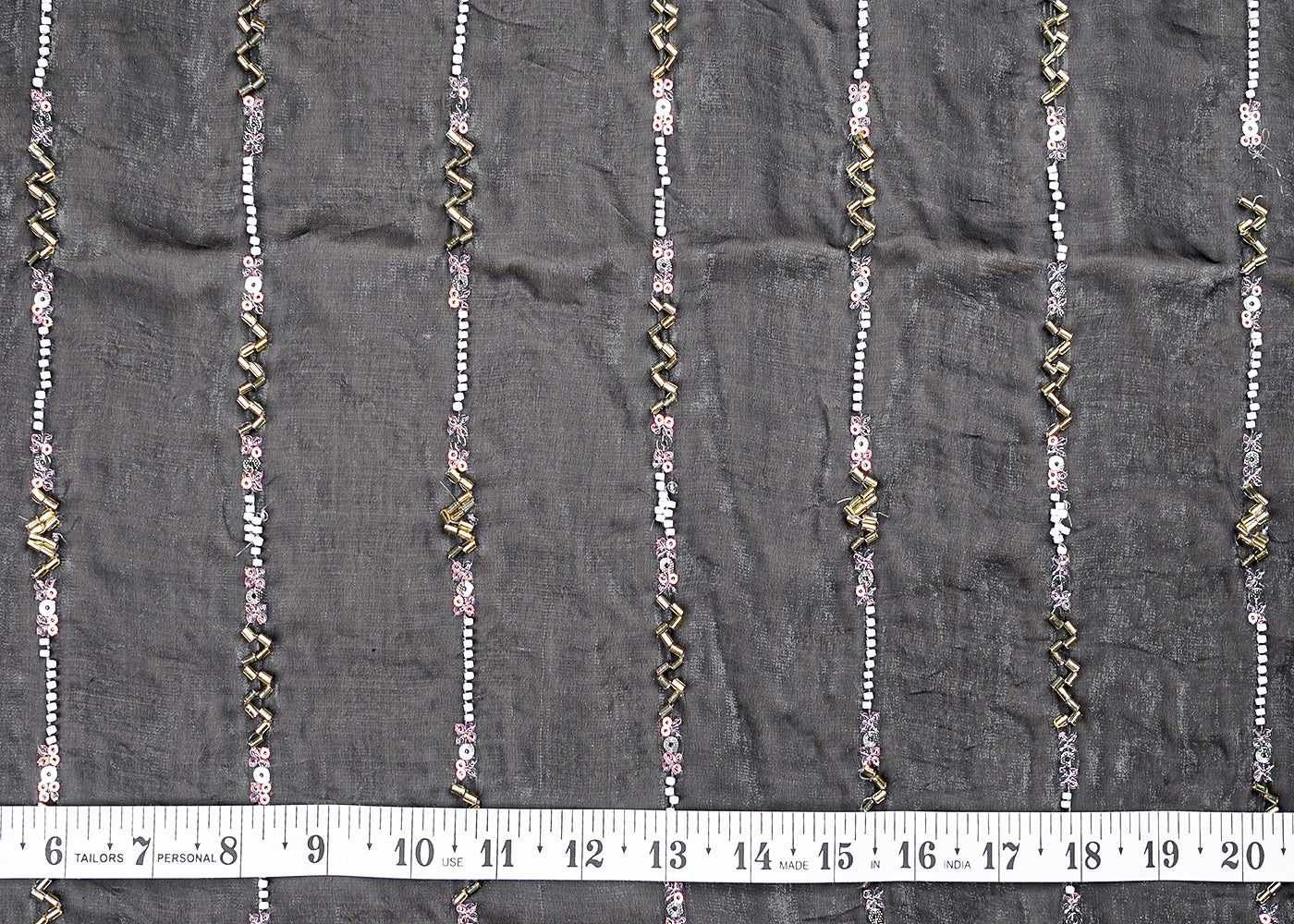 ( Pre-Cut 3.5 MTR) Black Diamond Tissue  Fabric With All Over Katdana Bead And Sequins Work 17659