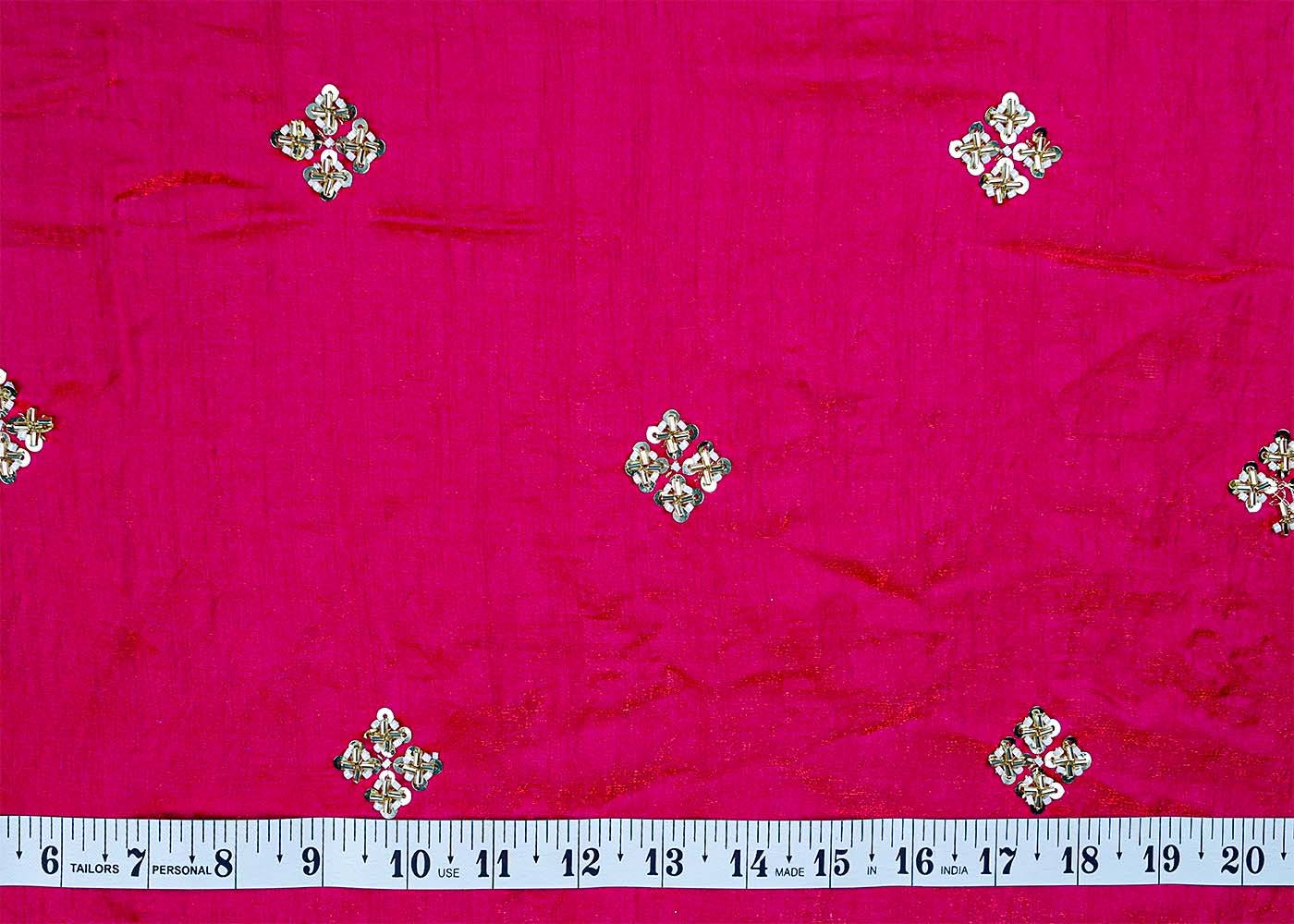 ( Pre-Cut 2 MTR) Magenta Diamond Silk Fabric With All Over Sequins And Katdana Work 17660