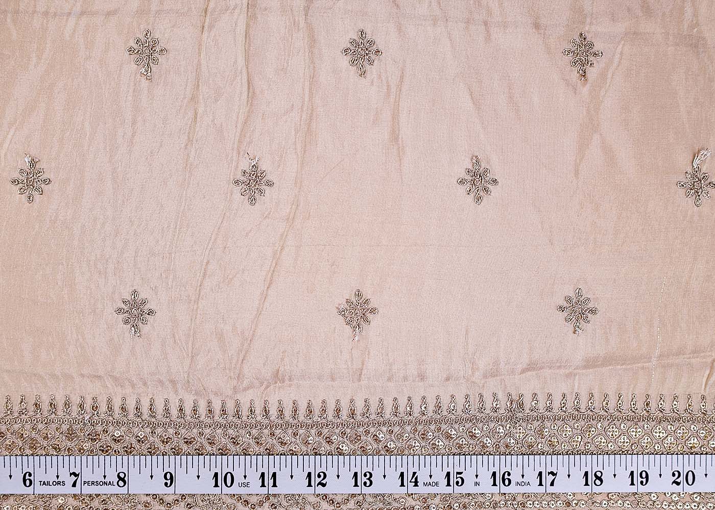 (Pre-Cut 0.95 Mtr ) Golden Tissue Fabric With  All Over Zari And Sequins Work With Two Side Border 17668