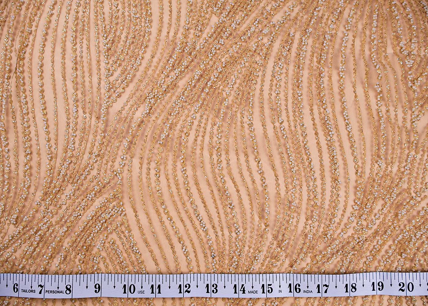 ( Pre-Cut 2.75 MTR) Golden Fabric With All Over Gliter Work   17676