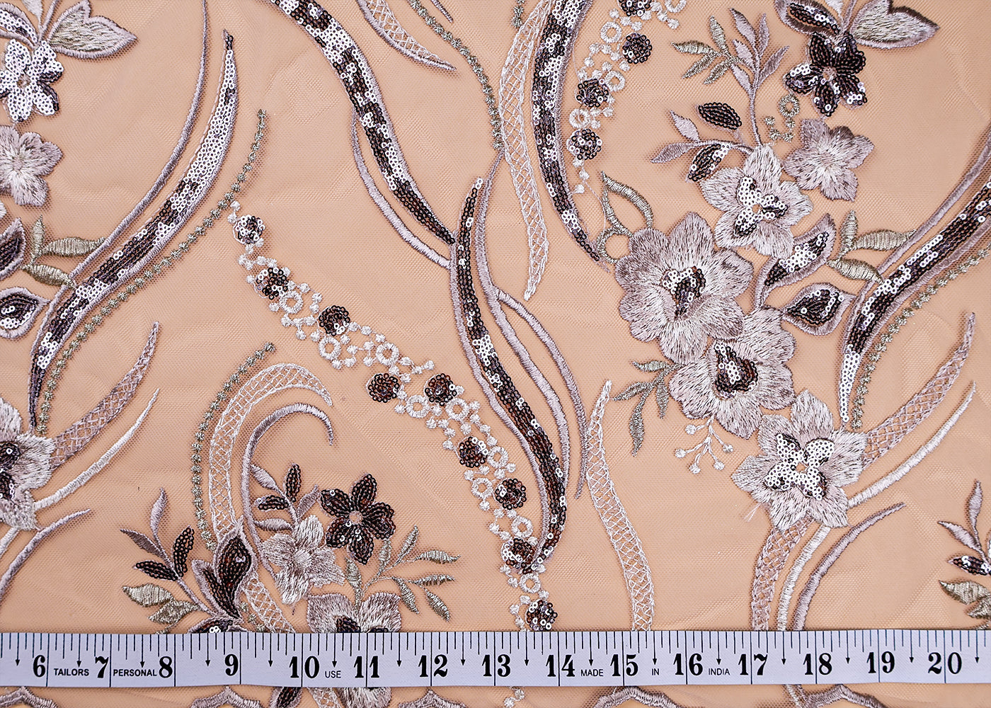 ( Pre-Cut 3 MTR) Mouse Fabric With All Over Thread And Sequins Work With Scalloped Edges 17677