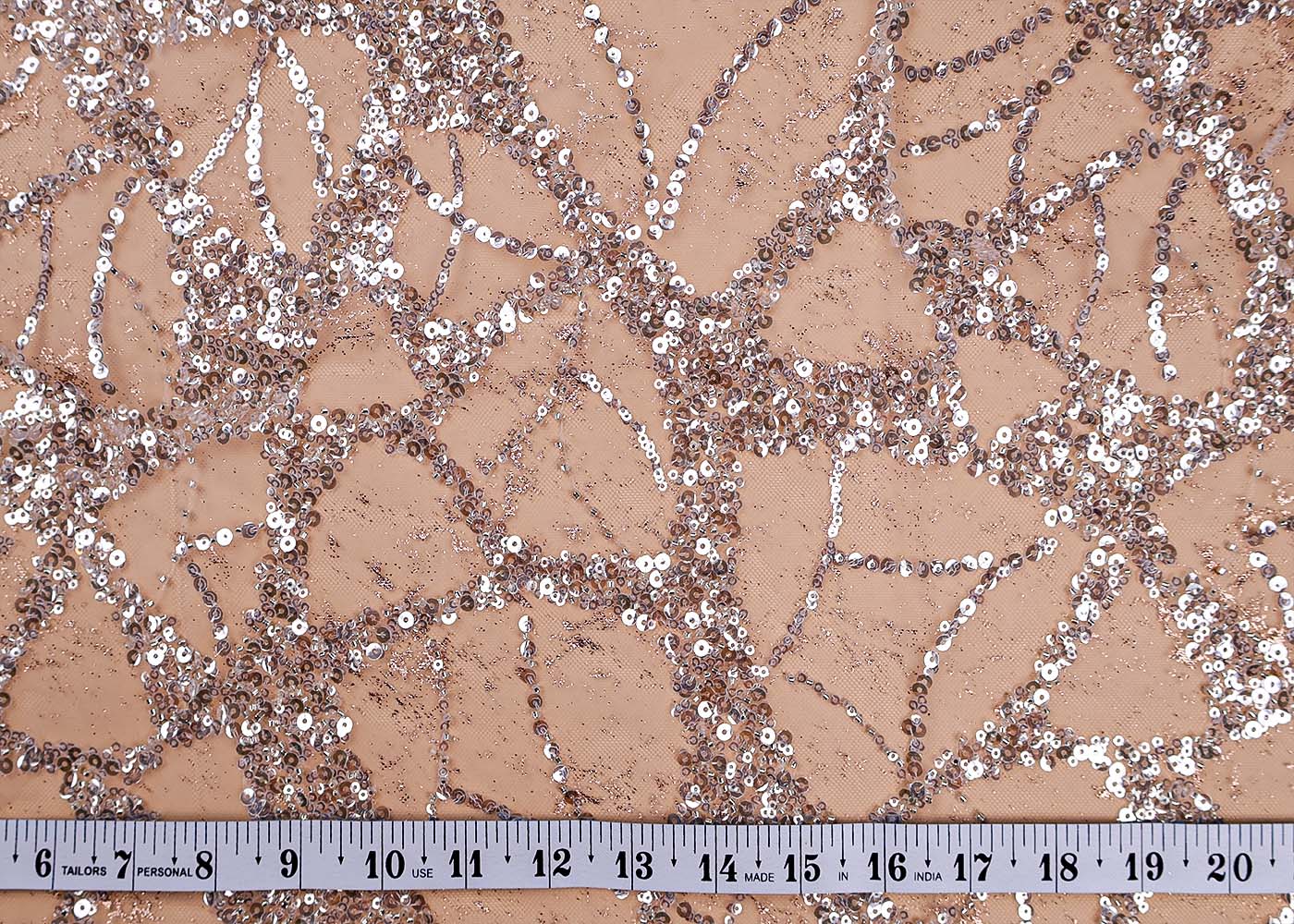 ( Pre-Cut 2.3 MTR) White Fabric With All Over Sequins And Katdana Work 17682