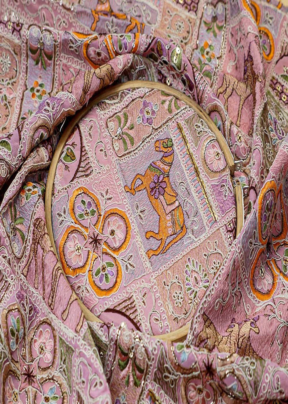 (Pre-Cut-0.75-MTR)-Light-Pink-Fabric-With-All-Over-Thread-And-Sequins-Work-17684