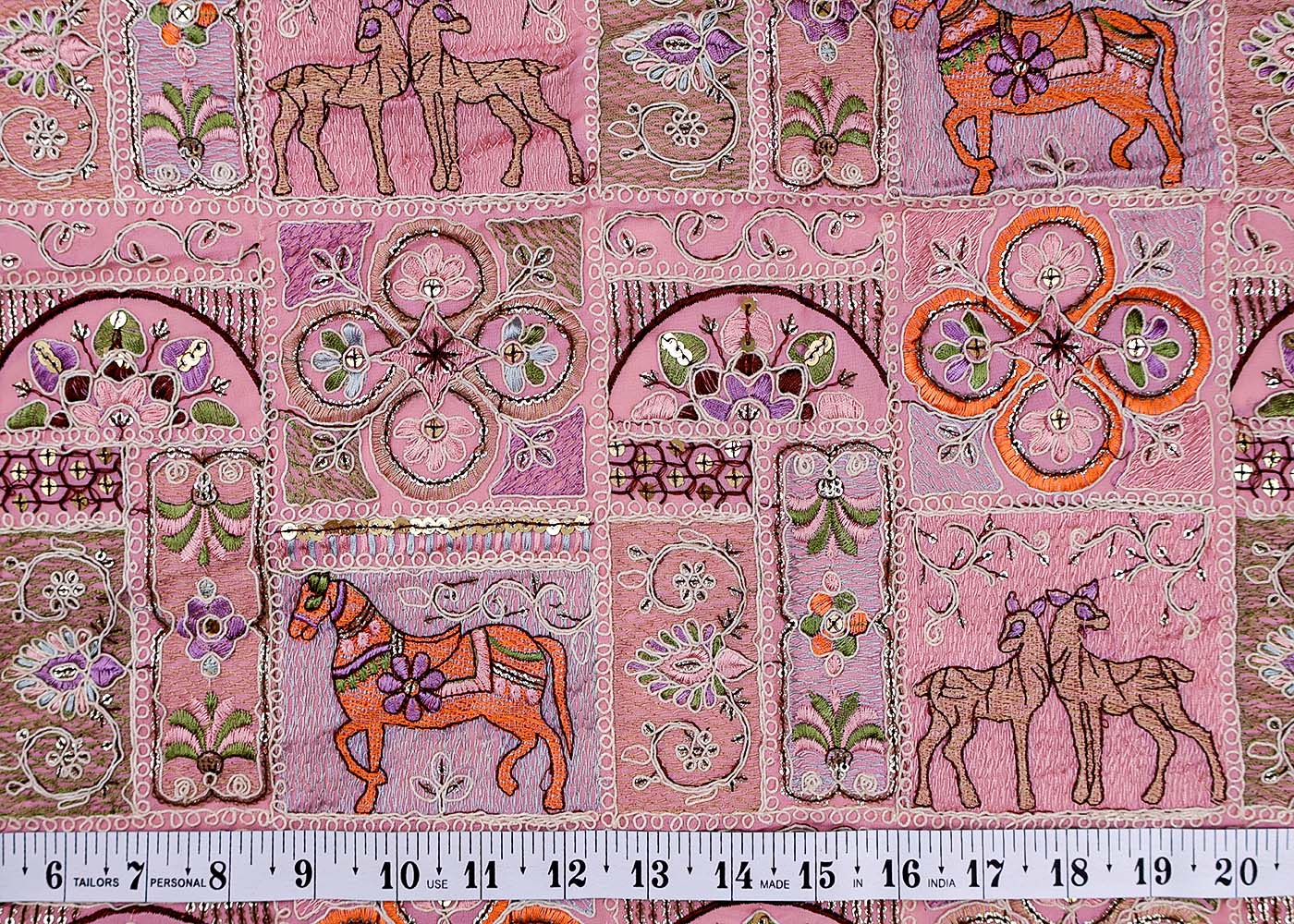 ( Pre-Cut 1.5 MTR) Multi-Color Fabric With All Over Thread And Sequins Work With One Side Heavy Border 17648