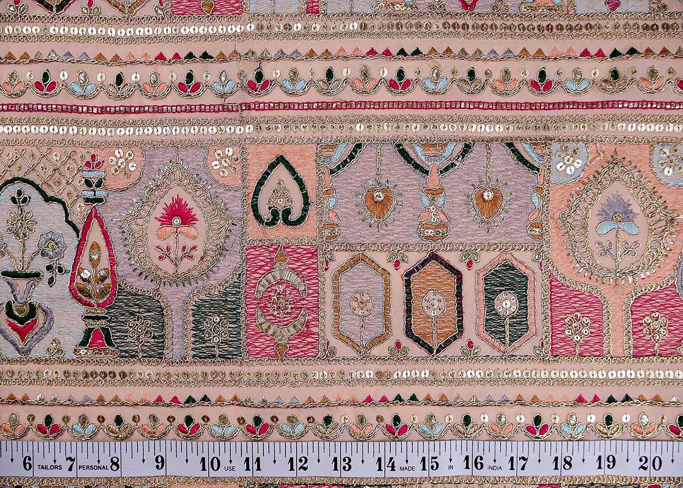 (Pre-Cut 1.15 Mtr ) Multi-Colour Georgette Fabric With  All Over Thread Zari And Sequins Work   17707