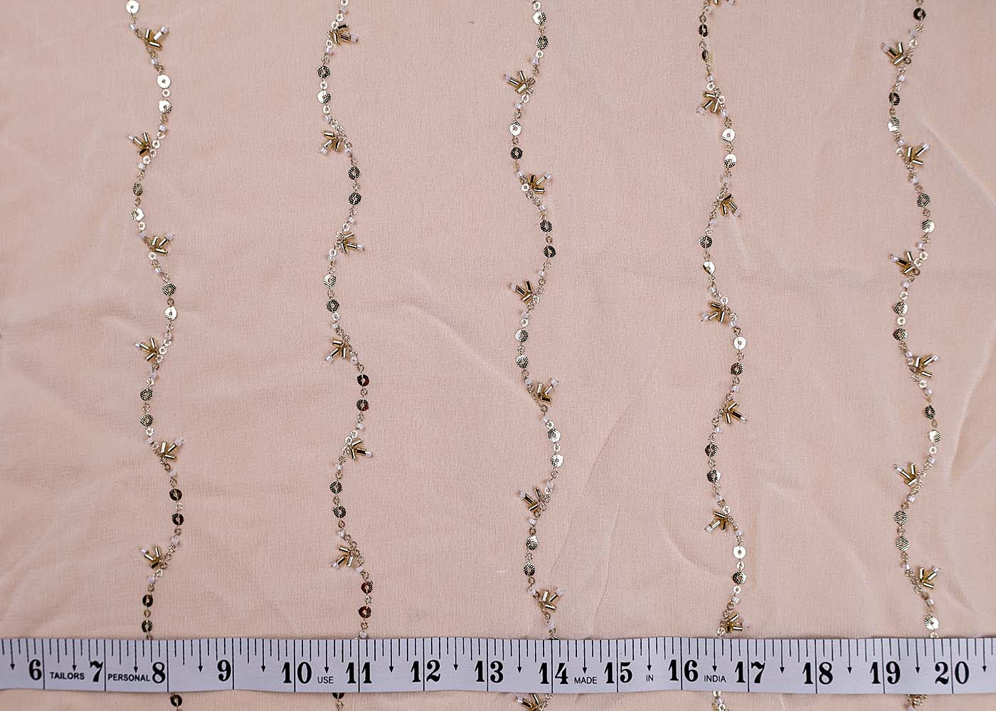 (Pre-Cut 2.35 Mtr ) White Georgette Fabric With  All Over Thread Beads And Sequins Work 17716