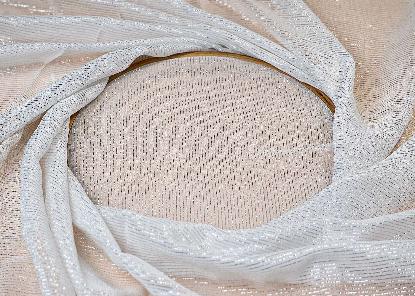 (Pre-Cut 3.5 Mtr ) White Georgette Fabric With  All Over Lurex Thread Work 17717