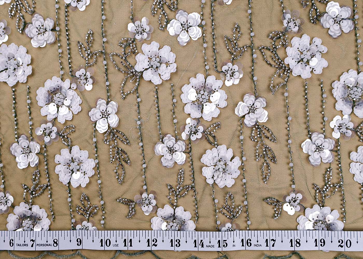( Pre-Cut 2.4 MTR) Green Fabric With All Over Sequins And Bead Work  17736