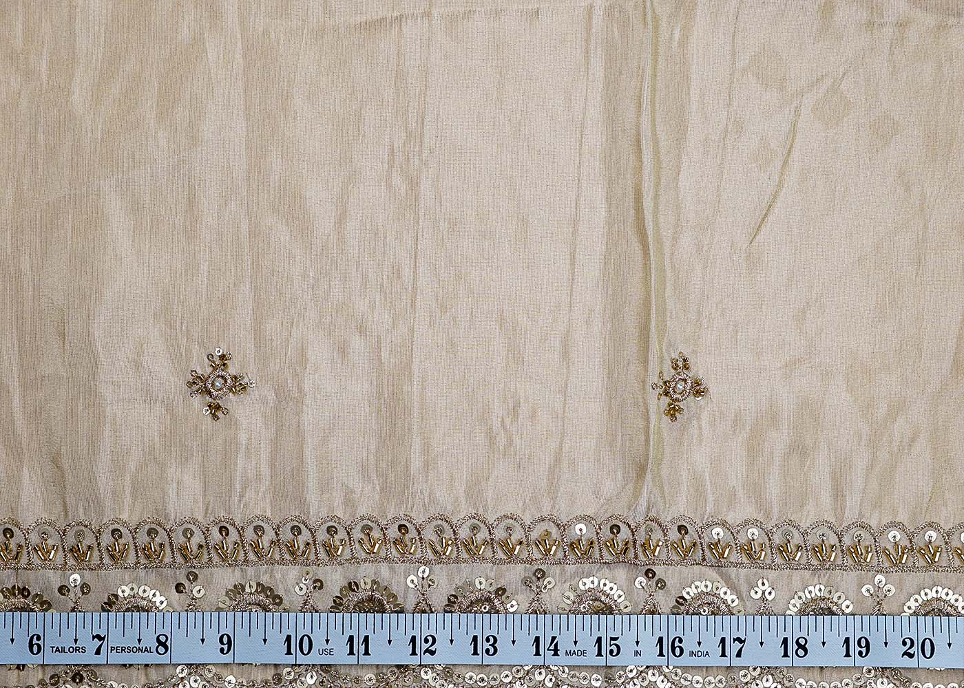 ( Pre-Cut 2.8 MTR) Golden Fabric With All Over Zari Sequins And Bead Work With Two Side Scalloped Border 17748