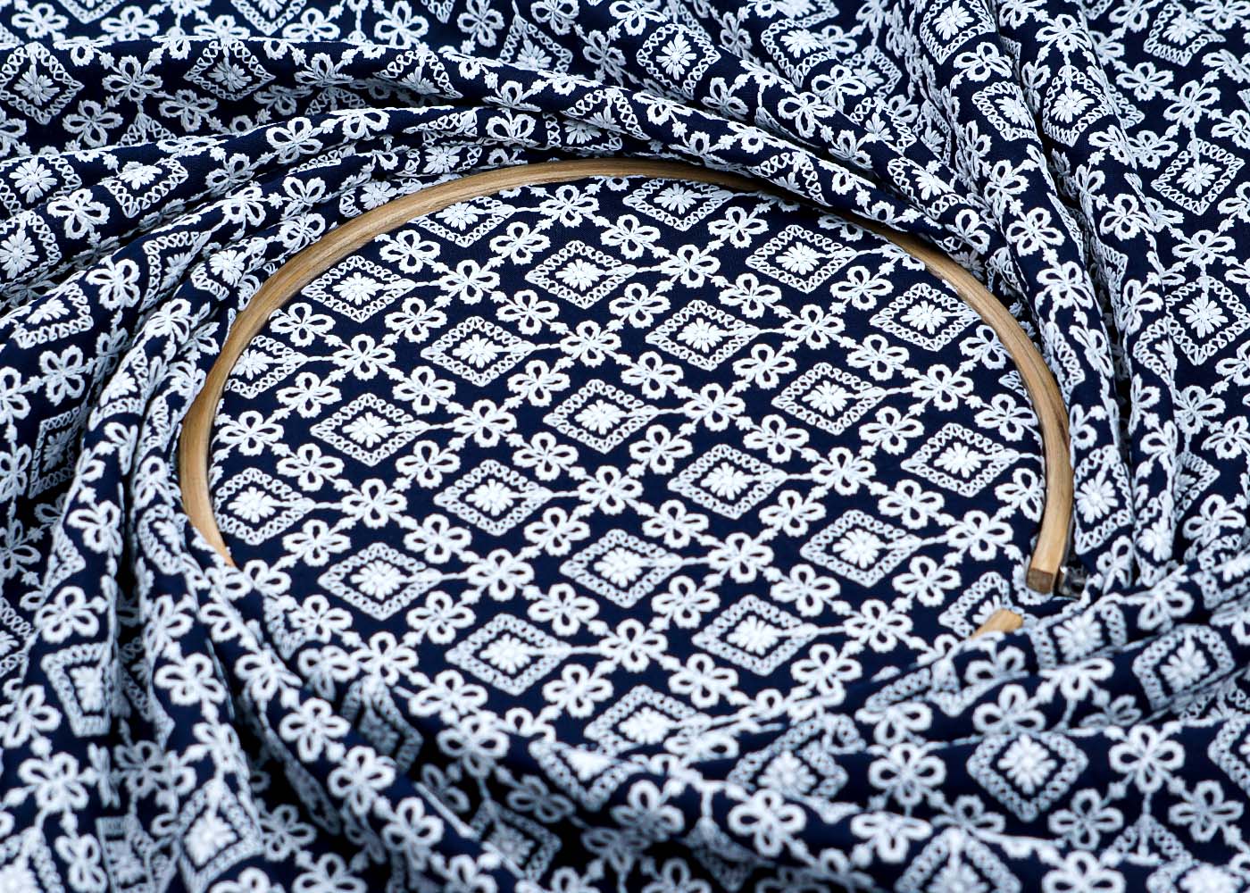 ( Pre-Cut 3.4 MTR) Blue Fabric With All Over Thread Work 17749
