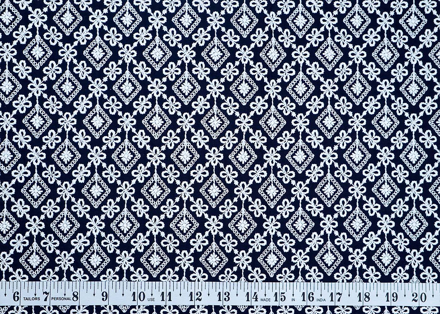 ( Pre-Cut 3.4 MTR) Blue Fabric With All Over Thread Work 17749