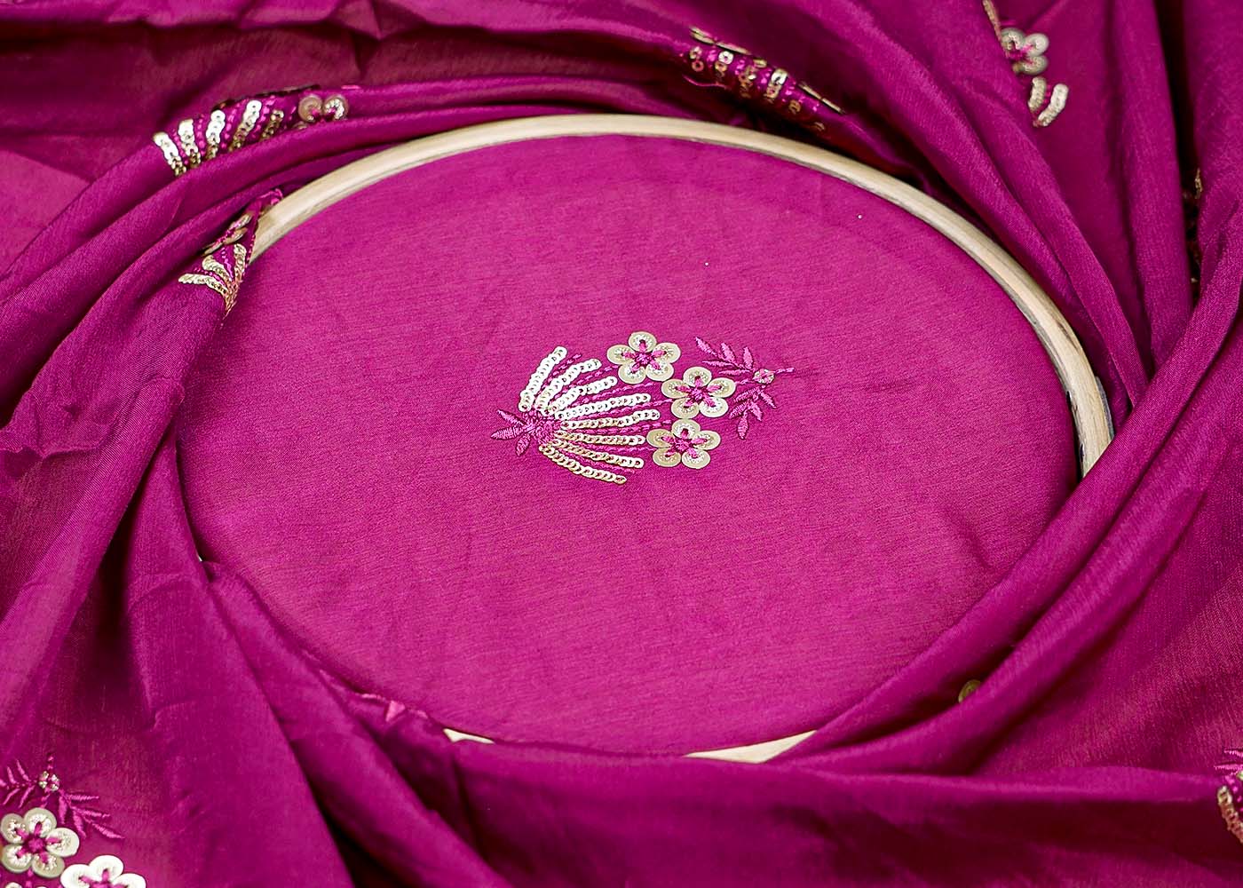 ( Pre-Cut 2.6 MTR) Wine Fabric With All Over Sequins And Thread Work 17767