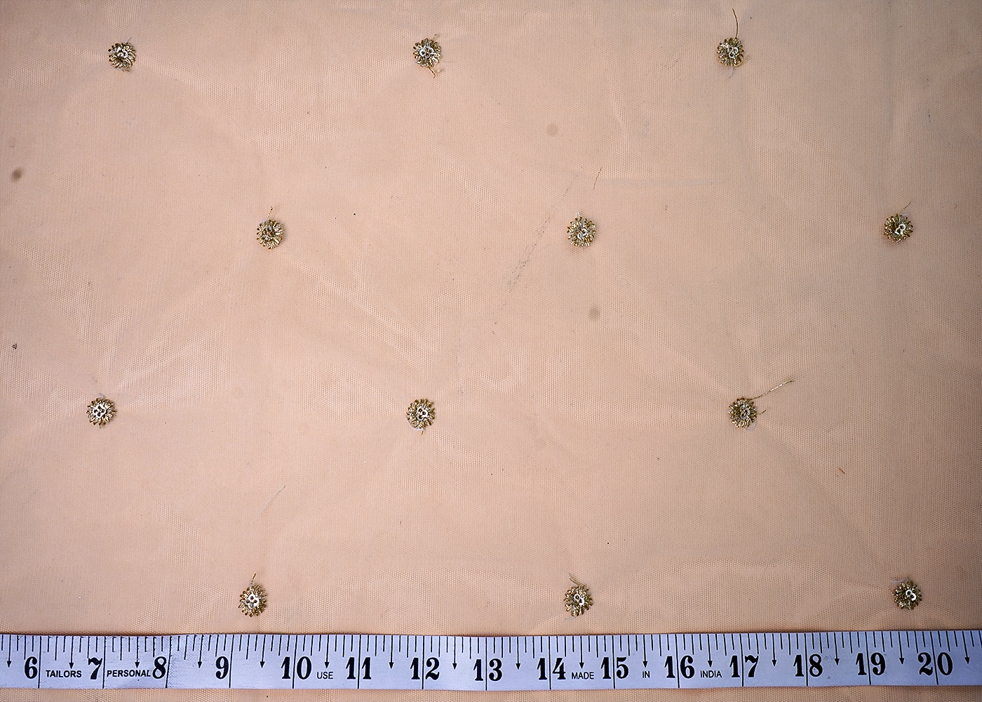 ( Pre-Cut 1 MTR) White Net Fabric With All Over Sequins And Thread Work  17775