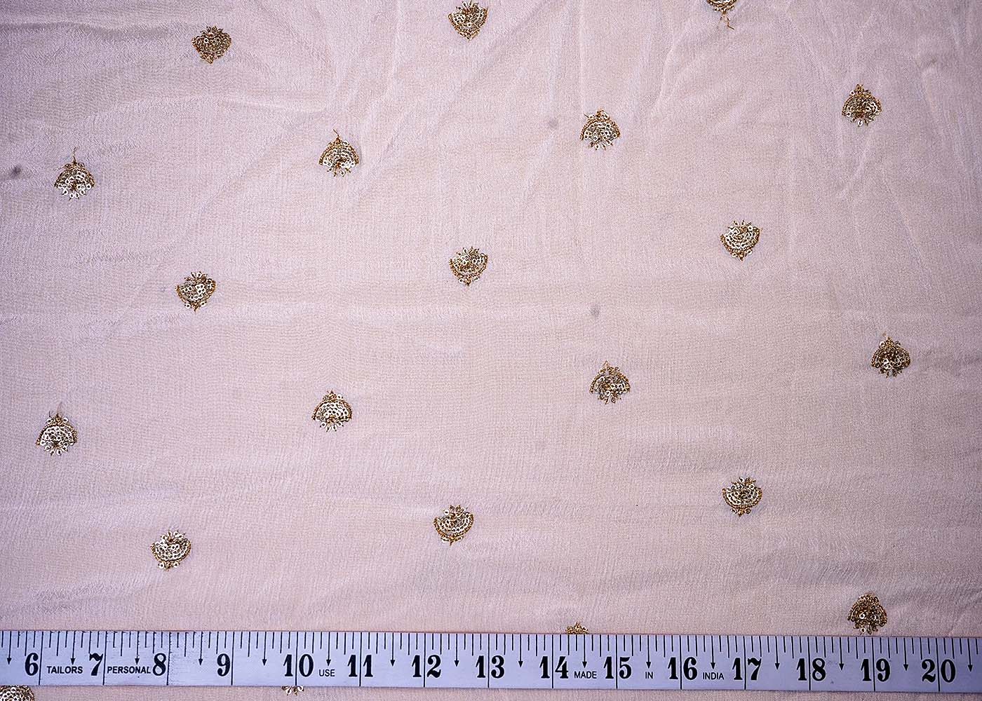 ( Pre-Cut 2.35 MTR) White Chinon Chiffon Fabric With All Over Sequins Work  17780
