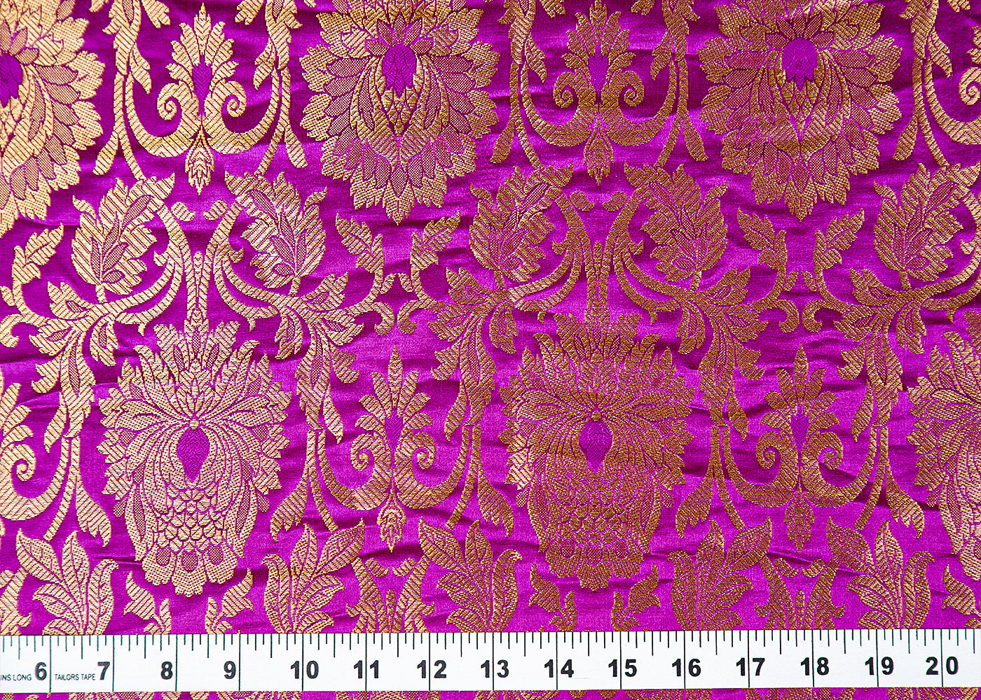 ( Pre-Cut 1 MTR) Purple Banarasi Brocade Fabric With All Over Golden Zari Handloom 17784