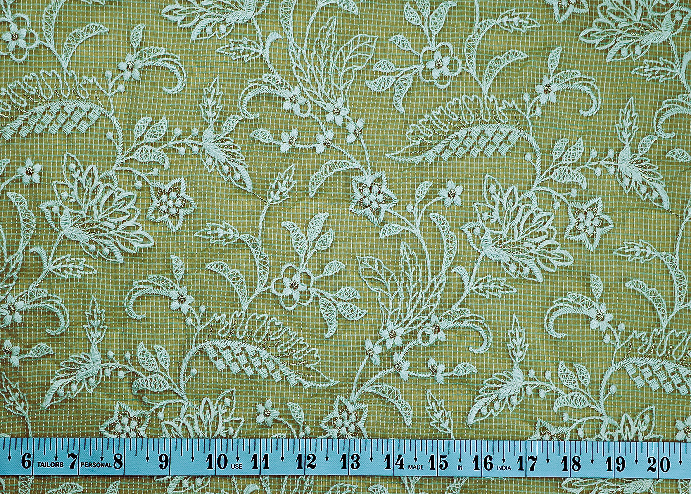 ( Pre-Cut 3.8 MTR) Mint Green Cotton  Fabric With All Over Kota Doria Work 17799