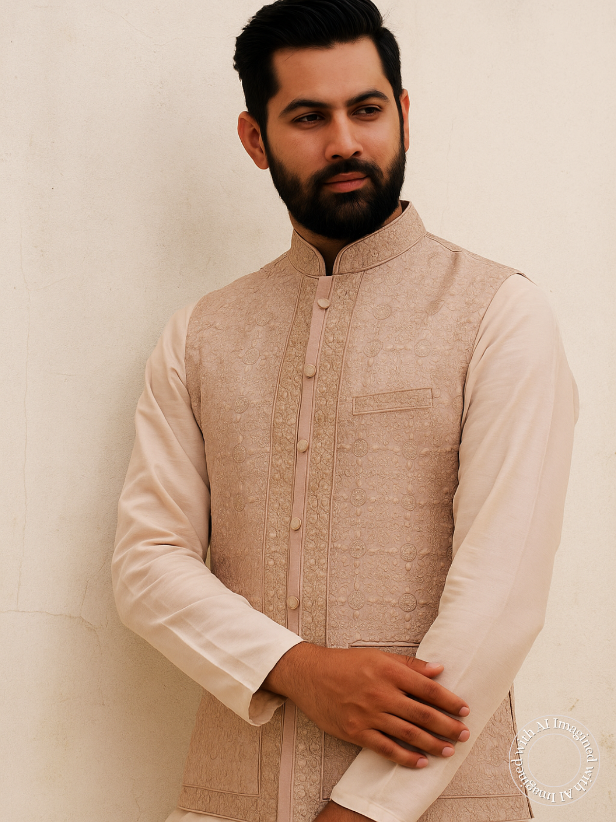 The Riwaayat – Unstitched Beige Nehru Jacket Fabric for Men 17801