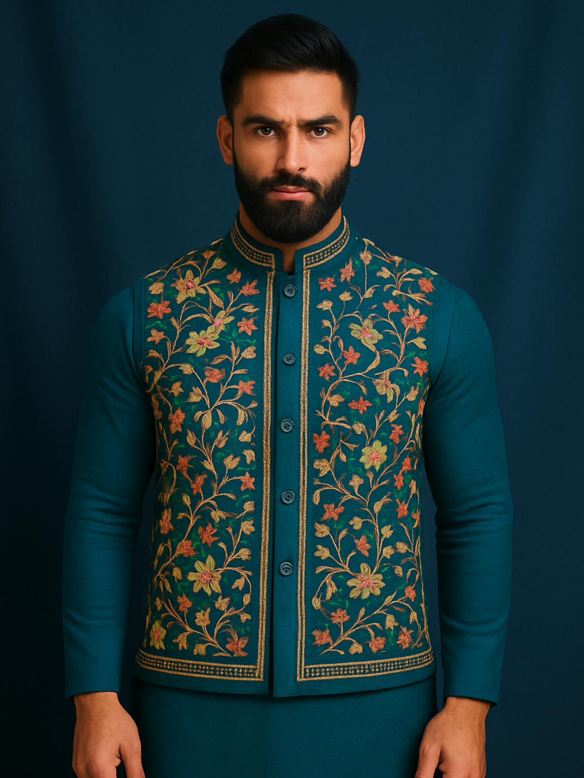 The Riwaayat – Unstitched Teal Nehru Jacket Fabric for Men 17805