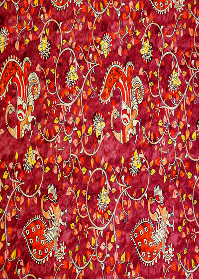 Burgandy Modal Satin with Allover Madhubani Art Print 17922