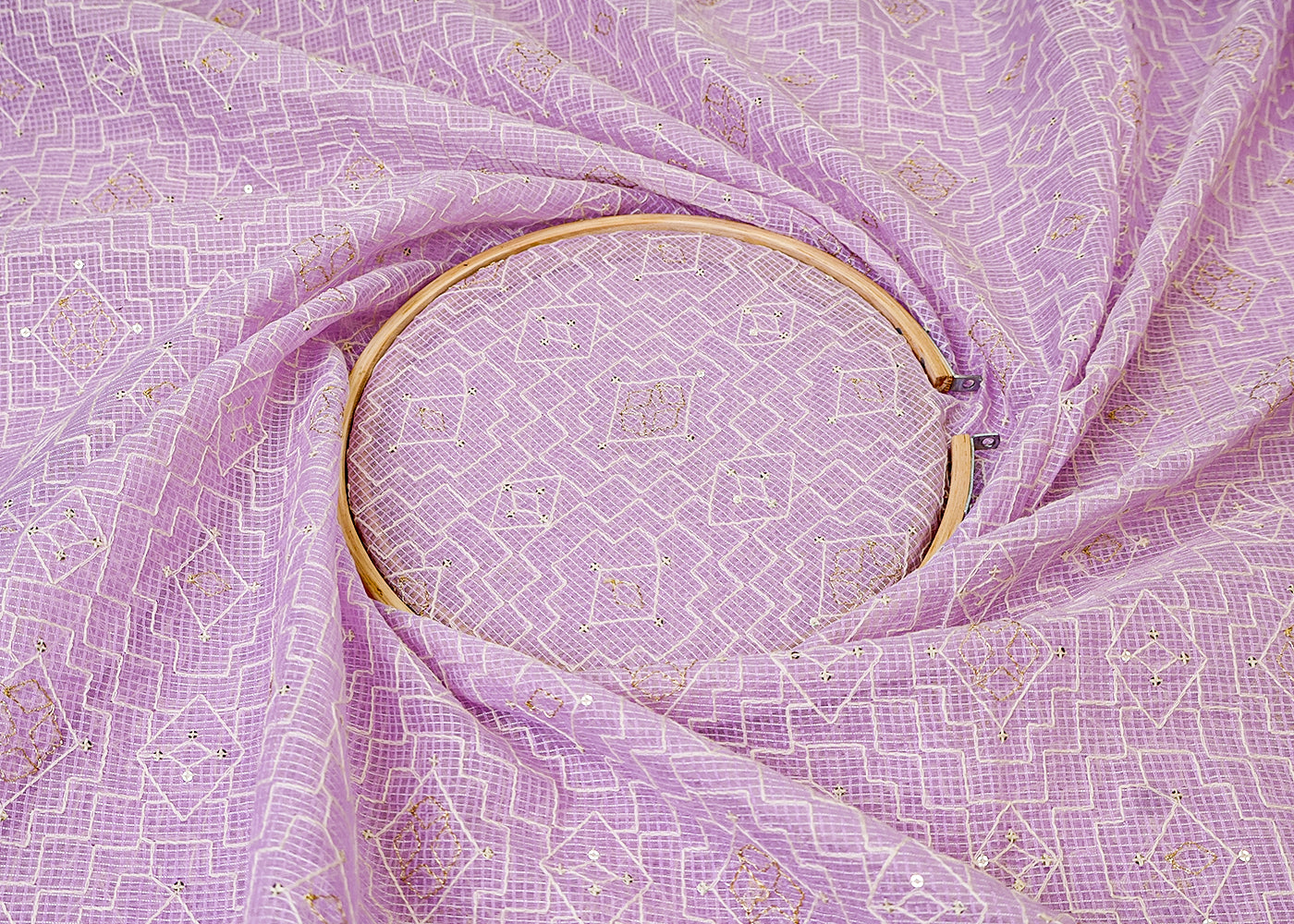 Lavender Cotton Kota Fabric with All Over Kotadoria Work of Thread and Sequins 17931