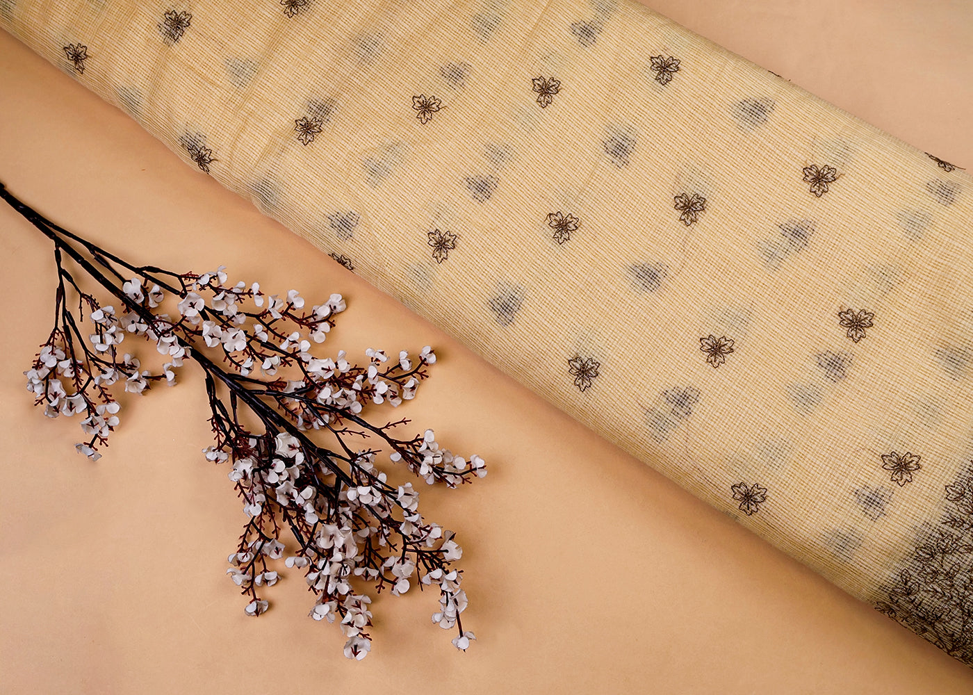 Pastel Yellow Cotton Kota Fabric with All Over Kotadoria Work of Thread 17932