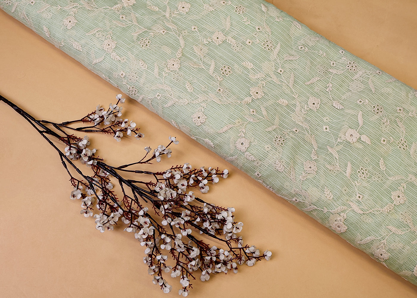 Mint Green Cotton Kota Fabric with All Over Kotadoria Work of Thread 17937