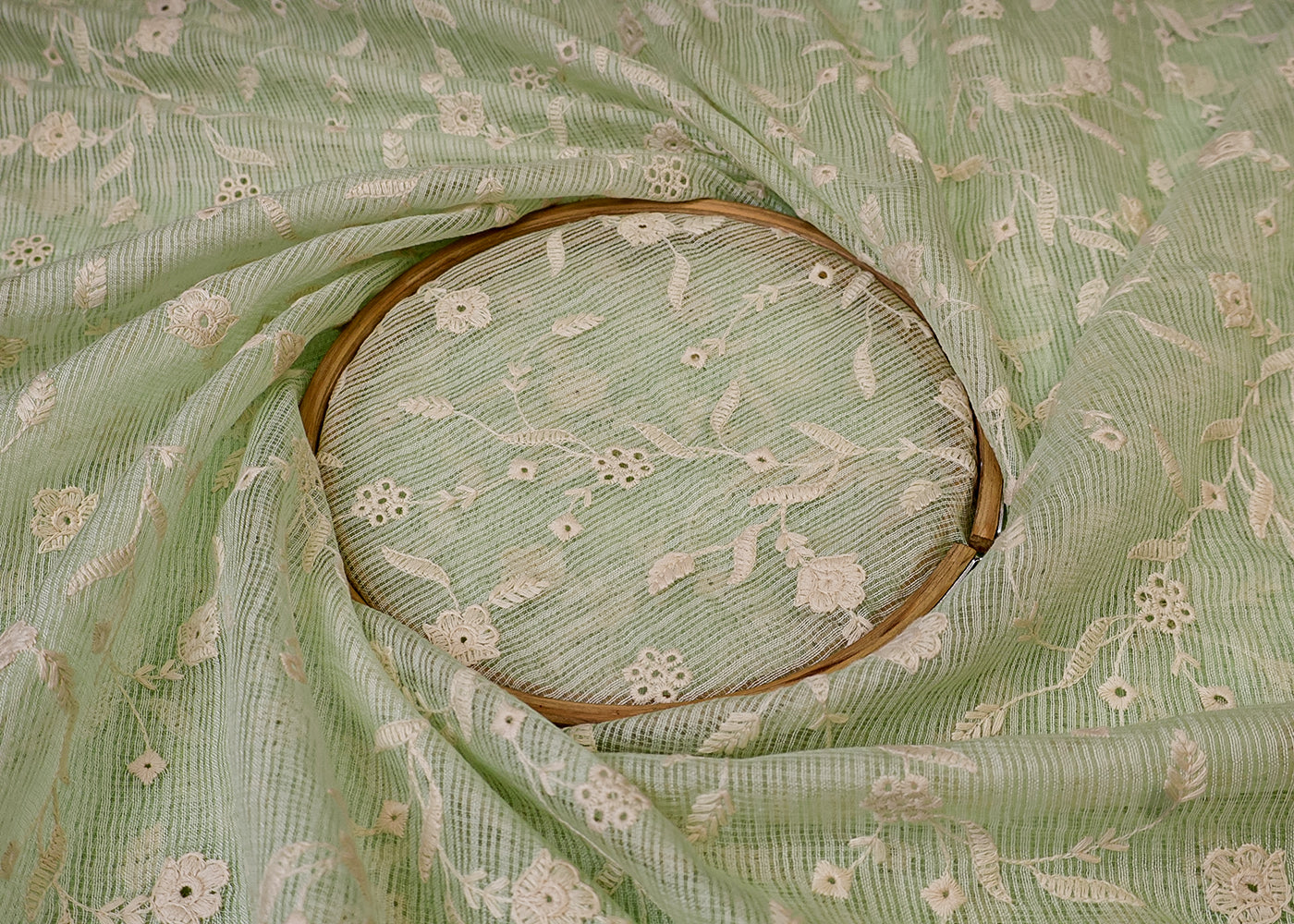 Mint Green Cotton Kota Fabric with All Over Kotadoria Work of Thread 17937