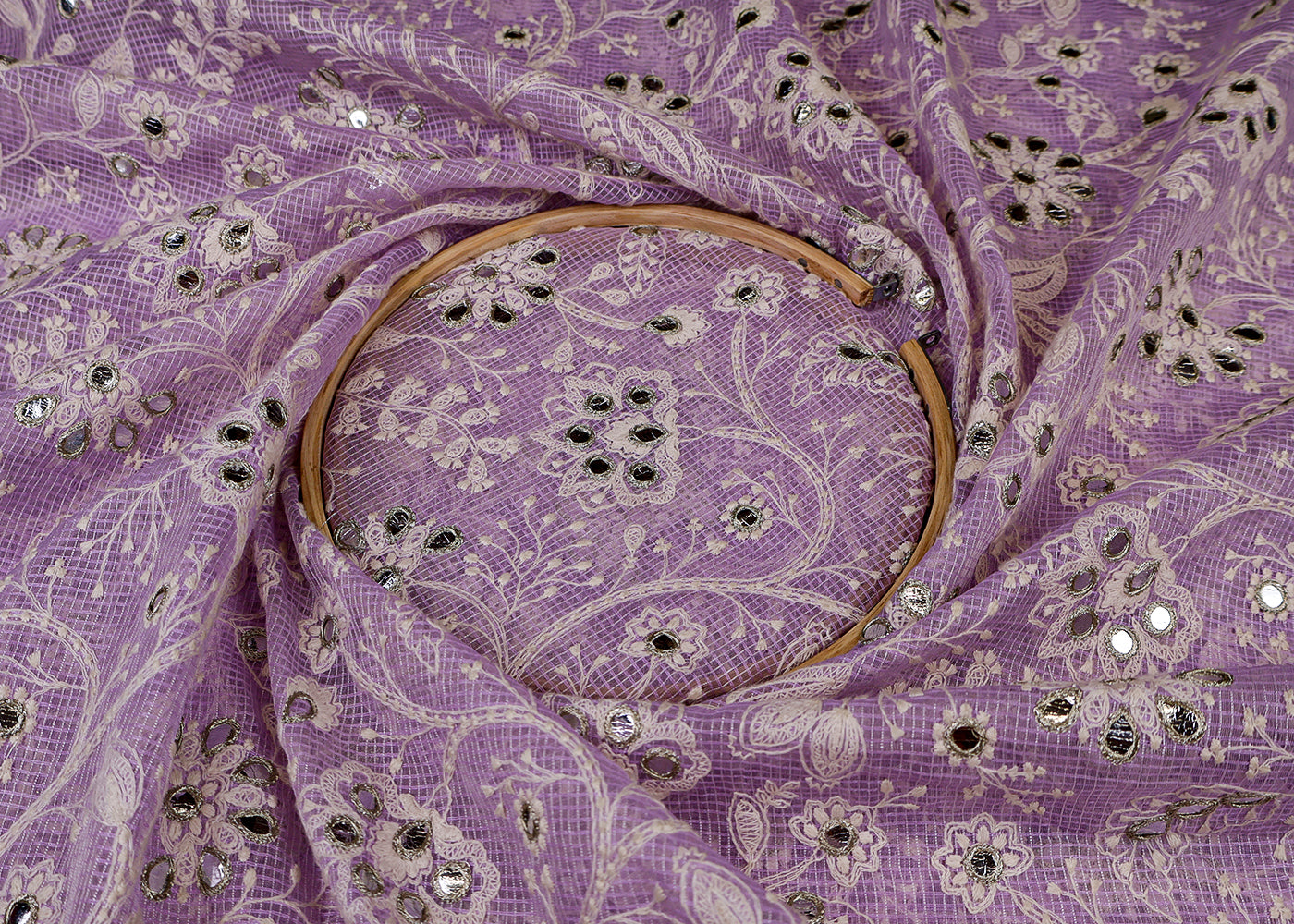 Lavender Cotton Kota Fabric with All Over Kotadoria Work of Thread and Faux Mirror 17940