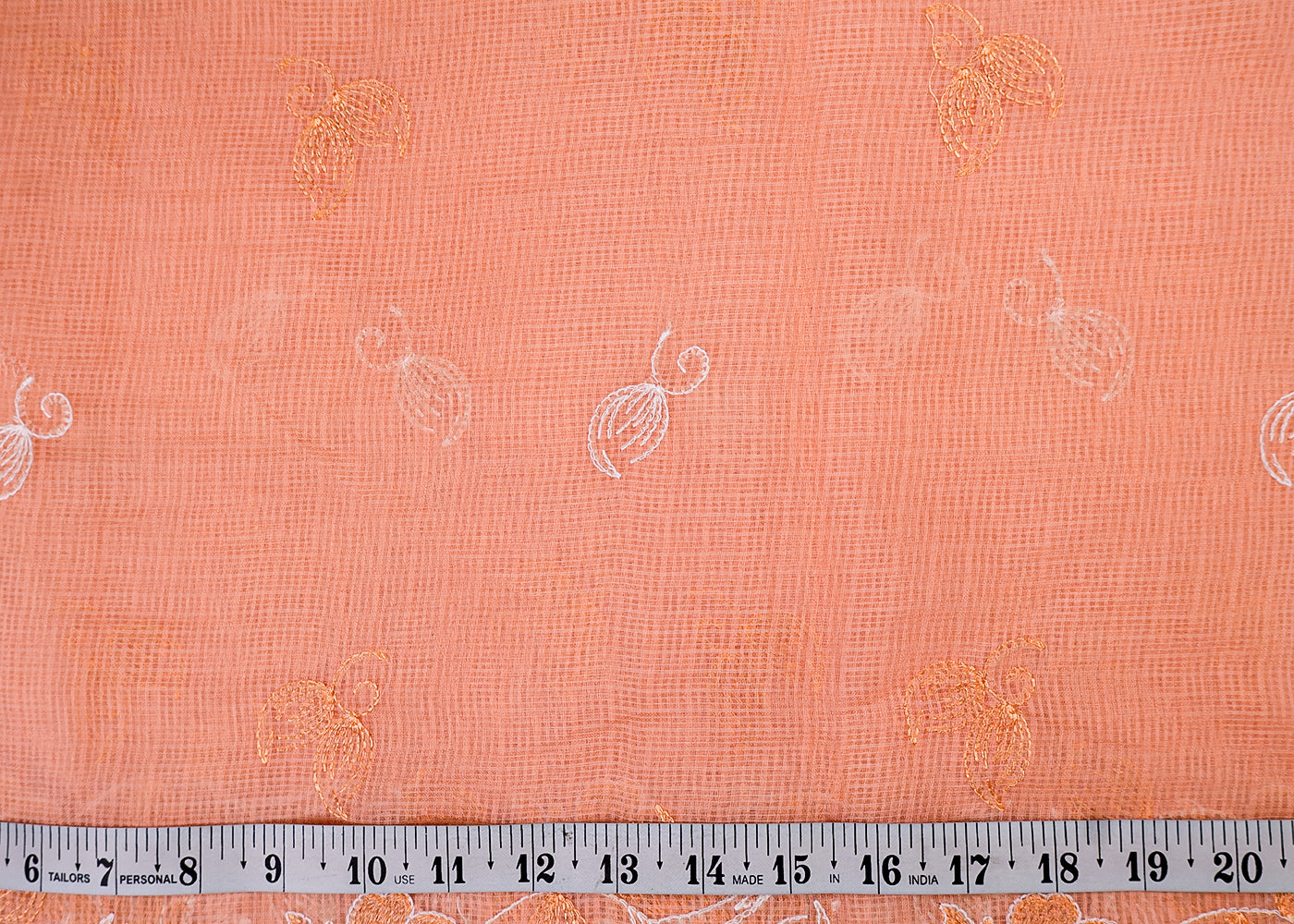 Pastel Orange Cotton Kota Dupatta Fabric with All Over Kotadoria Work of Thread with Borders 17945