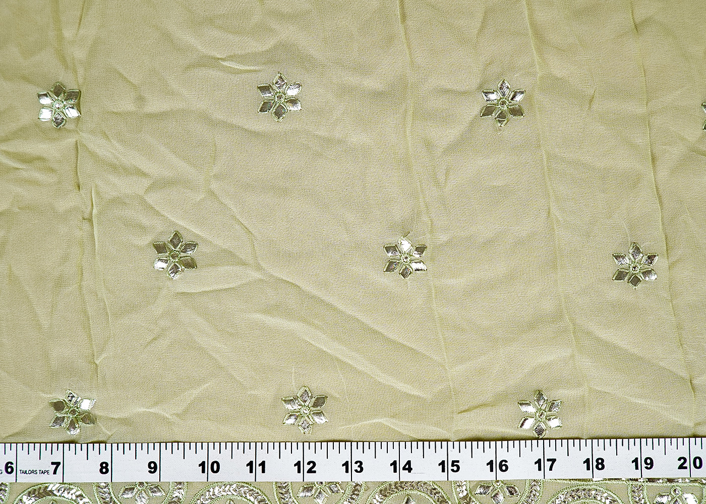 ( Pre-Cut 2.75 MTR) Mint Green Georgette Fabric With All Over Gota Patti Work With Two Side Border 18021