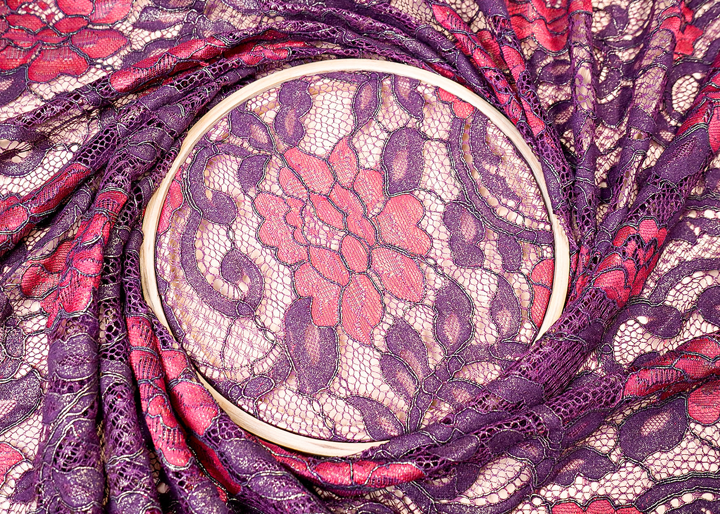(Pre-Cut 0.8 MTR) Wine Sandline Lace Fabric With All Over Floral Pattern 18042