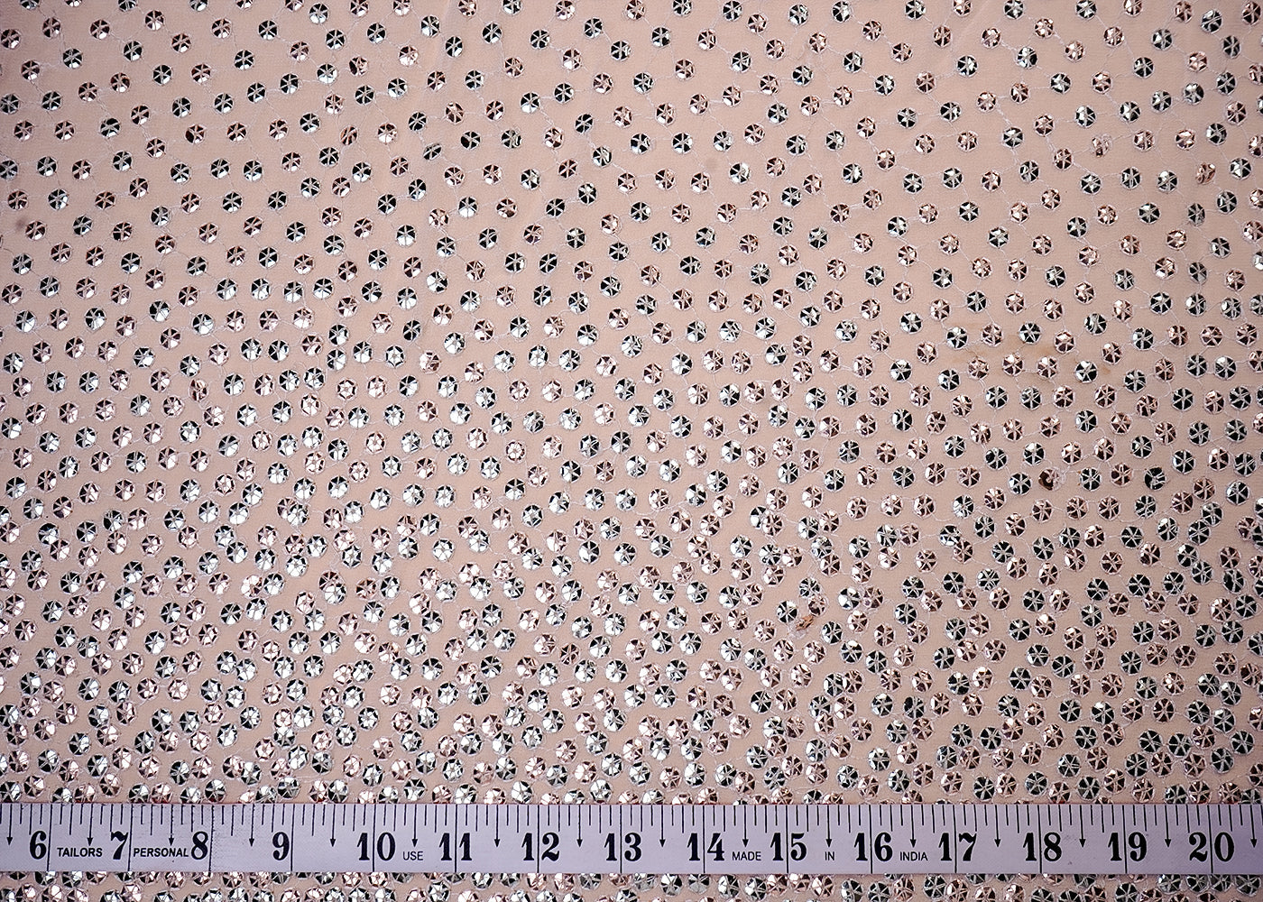 ( Pre-Cut 1.4 MTR) White Georgette Fabric With All Over Thread And Foil Work With One Side Border 18046
