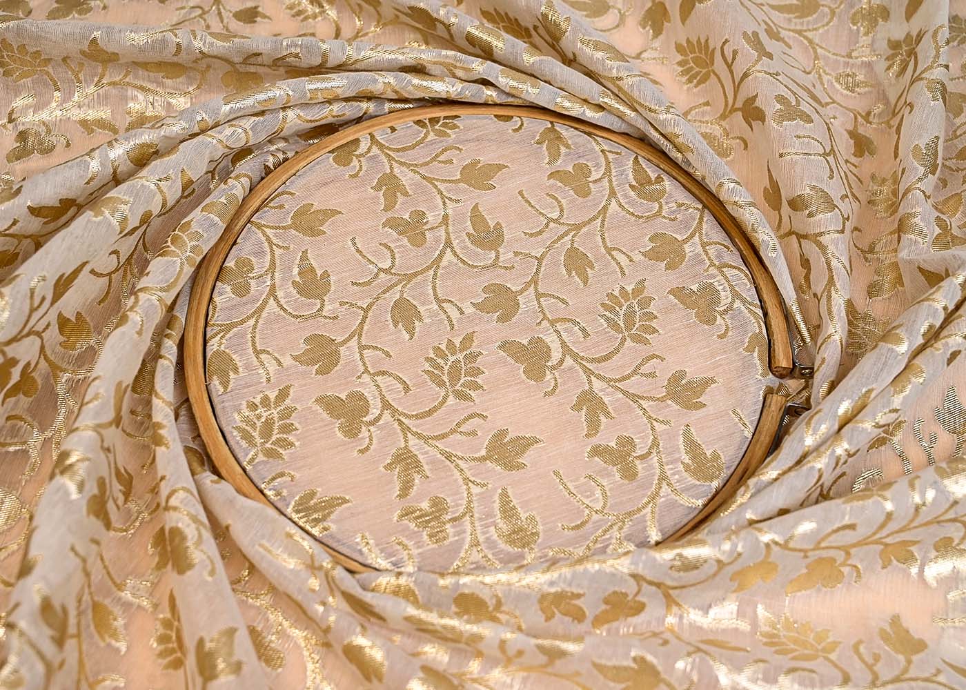( Pre-Cut 1.8 MTR) White Chanderi All Over Zari Work 18049