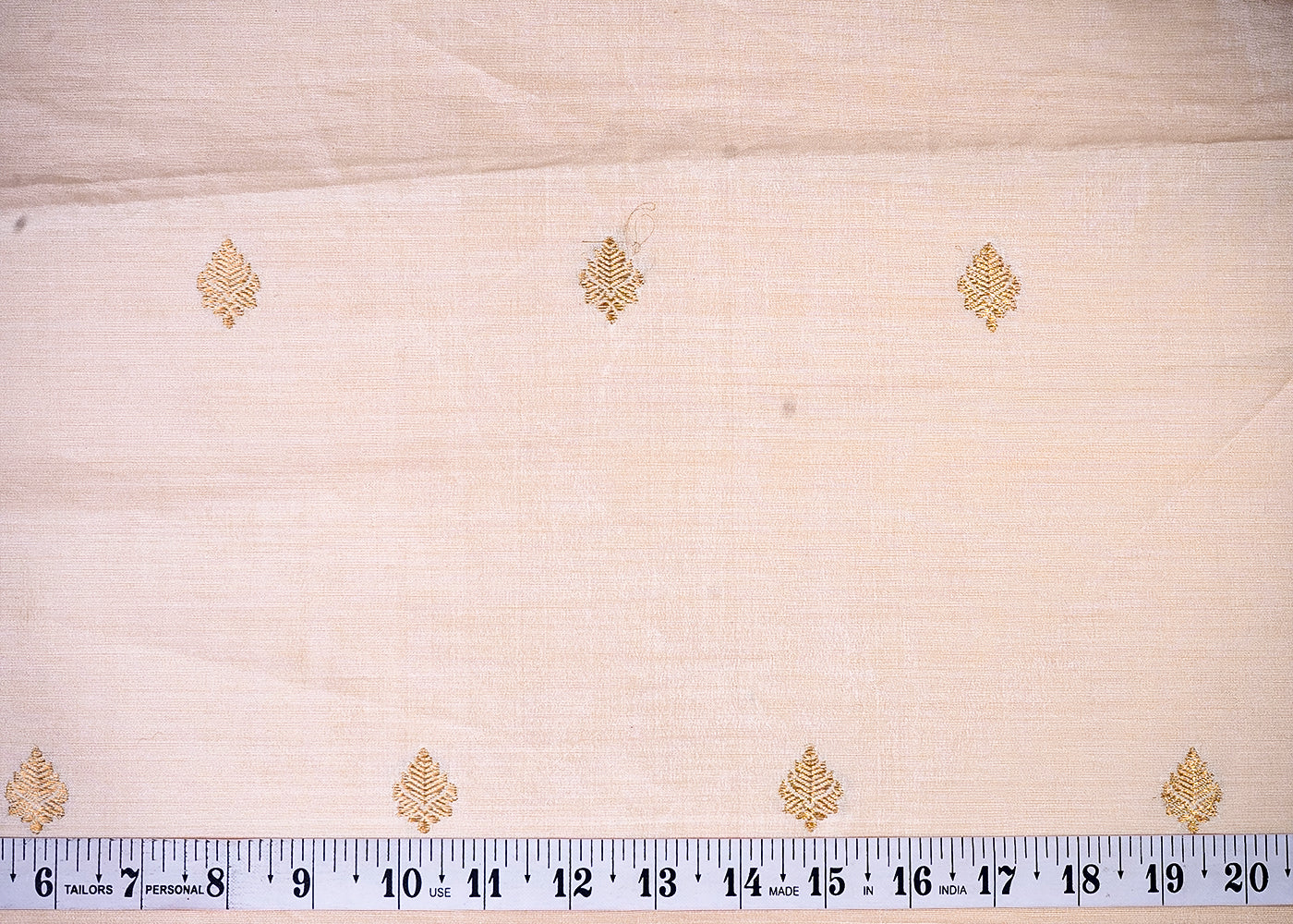 (Pre-Cut 1 MTR) Off White Silk Fabric With All Over Golden Zari Handloom 18061