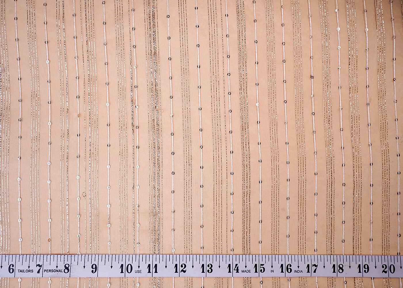 (Pre-Cut 3.4 MTR) Off White Organza Fabric With All Over Thread, Sequins And Golden Zari Handloom 18063