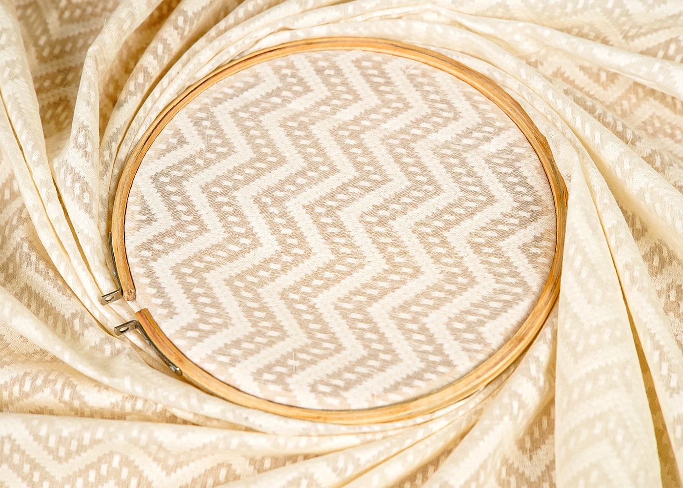 (Pre-Cut 2 MTR) Off White Chanderi Fabric With All Over Thread Work 18066